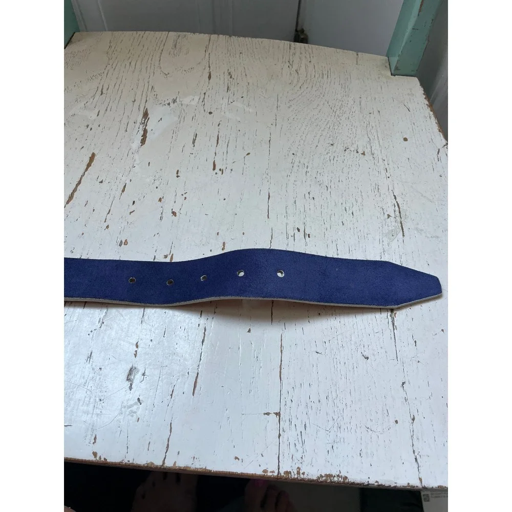 Patrick James Mens Navy Blue Suede Italian Leather Belt Made in USA Size 42